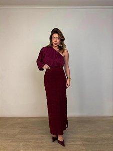 Saia Midi Tricot Leonelle Vermelho Bordô