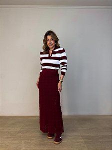 Saia Midi Tricot Leonelle Vermelho Bordô