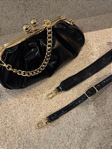 Bolsa Courino Drapeada Preta