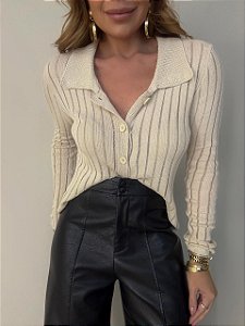 Blusa Tricot Transparência Solenna Bege