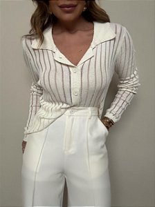 Blusa Tricot Transparência Solenna Off White