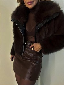 Jaqueta Cropped Pêlo Beatrice Marrom