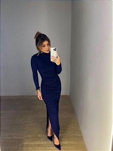 Vestido Midi Drapeado Solenna Azul