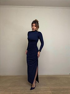 Vestido Midi Drapeado Solenna Azul