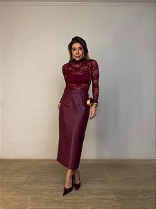 Saia Midi Courino Venettia Vermelho Bordô