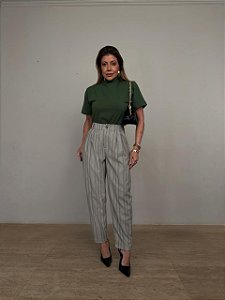 Calça Alfaiataria Risca de Giz Lorenza Cinza
