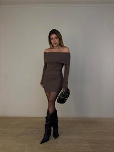 Vestido Curto Tricot Ravello Marrom Acinzentado