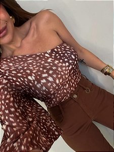 Body Nula Manga Estampado Romina Marrom