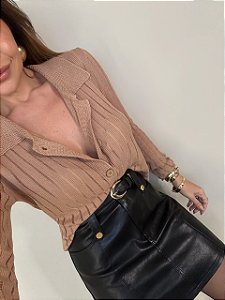 Blusa Tricot Transparência Solenna Bege Escuro