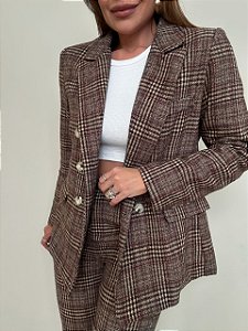 Maxi Blazer Alfaiataria Xadrez Costanza Marrom