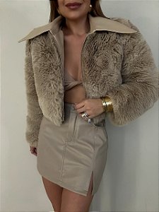 Jaqueta Cropped Pêlo Venettia Bege