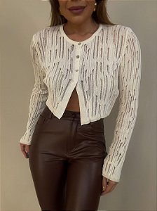 Cropped Tricot Transparência Noélia Bege Claro