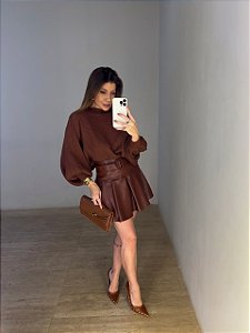 Saia Curta Courino Delphine Marrom Claro