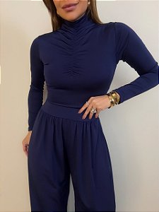 Body Franzido Delphine Azul Marinho