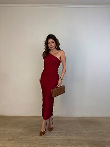 Vestido Midi Drapeado Alouette Vermelho