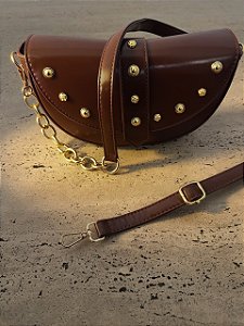 Bolsa Courino Meia-Lua Marrom Escuro