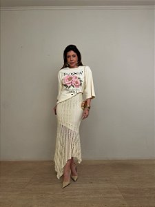 Saia Midi Renda Valmont Bege Creme