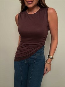 Blusa Detalhe Renda Giorgia Marrom