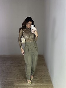 Calça Alfaiataria Barrel Odette Verde Oliva
