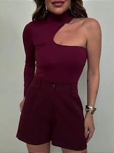 Body Nula Manga Ginevra Vermelho Bordô