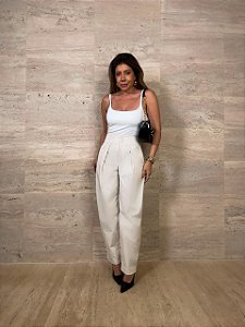 Calça Alfaiataria Barrel Odette Bege Gelo