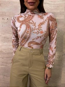 Blusa Tule Estampada Amalfi Bege Claro