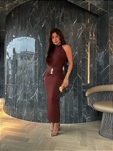 Vestido Midi Celine Marrom