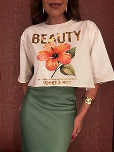 T-shirt Cropped Flor Louise Off White