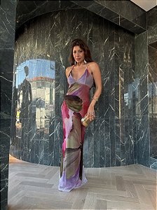 Vestido Tule Longo Estampado Margot
