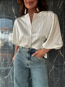 Camisa Cetim Claire Bege Claro