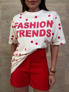 Maxi T-shirt Poá Off White/Vermelho