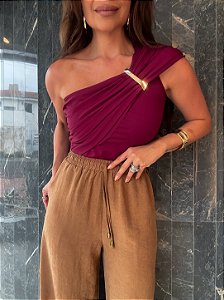 Blusa Nula Manga Laura Vermelho Bordô