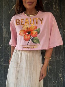 T-shirt Cropped Flor Louise Rosa