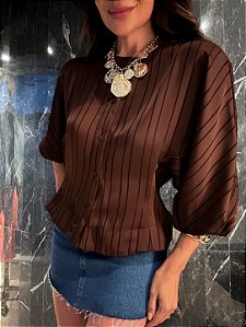 Camisa Cetim Claire Marrom