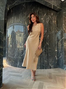 Vestido Midi Olívia Bege