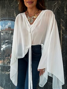 Blusa Bata Transparência Francesca Branca