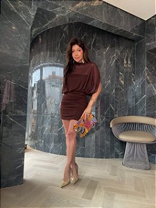 Vestido Curto Tule Valentina Marrom