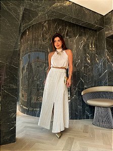 Saia Midi Linho Jade Bege