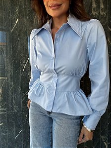 Camisa Peplum Azul Claro