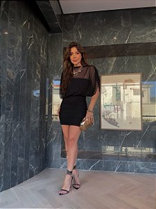 Vestido Curto Tule Valentina Preto