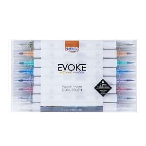 ESTOJO MARCADOR ARTÍSTICO EVOKE DUAL BRUSH METALIZADA C/8 CORES BRW