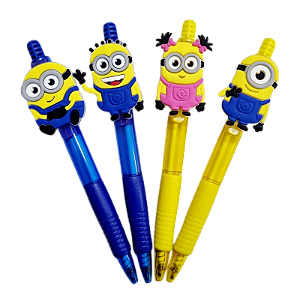 KIT C/12 CANETA ESFEROGRÁFICA COLOR C/ APLIQUE EMBORRACHADO MINIONS