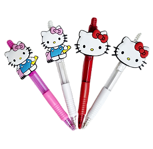 KIT C/12 CANETA ESFEROGRÁFICA COLOR C/ APLIQUE EMBORRACHADO HELLO KITTY