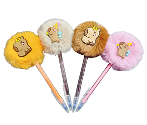 KIT C/12 CANETA GLITTER C/ POMPOM CAPIVARA