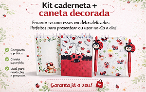 KIT CADERNETA + CANETA DECORADA JOANINHAS