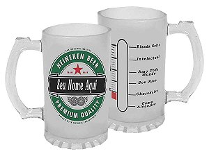 Caneca Chopp Cerveja Vidro Jateada Personalizada Heineken Seu Nome 460ml