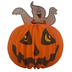 Enfeite Halloween Abóbora com fantasma 35 cm
