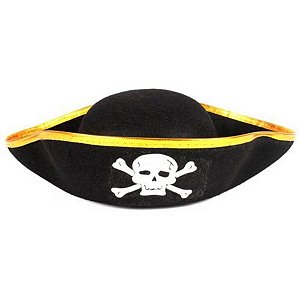 Chapéu Pirata Unissex Borda Dourada