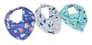 Babador Bandana Kit C/3 Estampado - Sortido - Menino