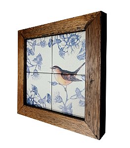 Quadro de azulejo - Pássaro flor azul